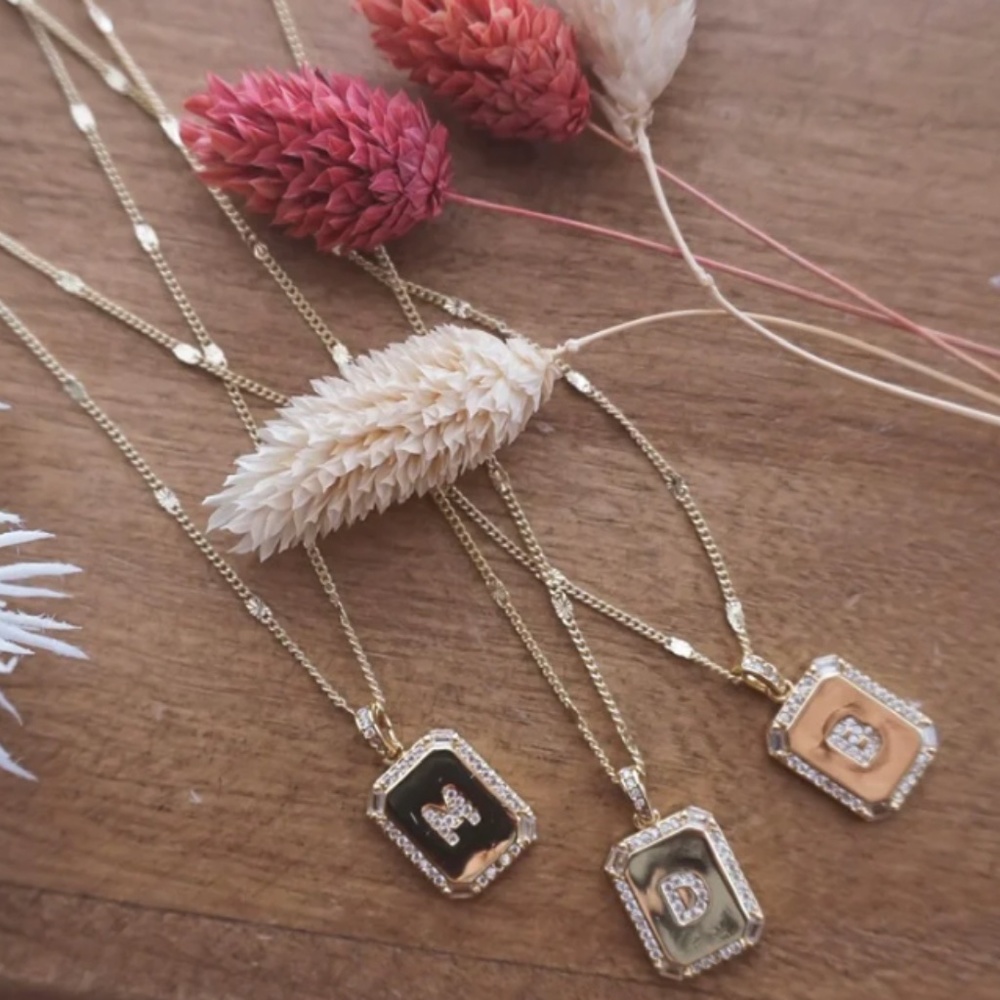 Gold Initial Jeweled Pendant Necklace